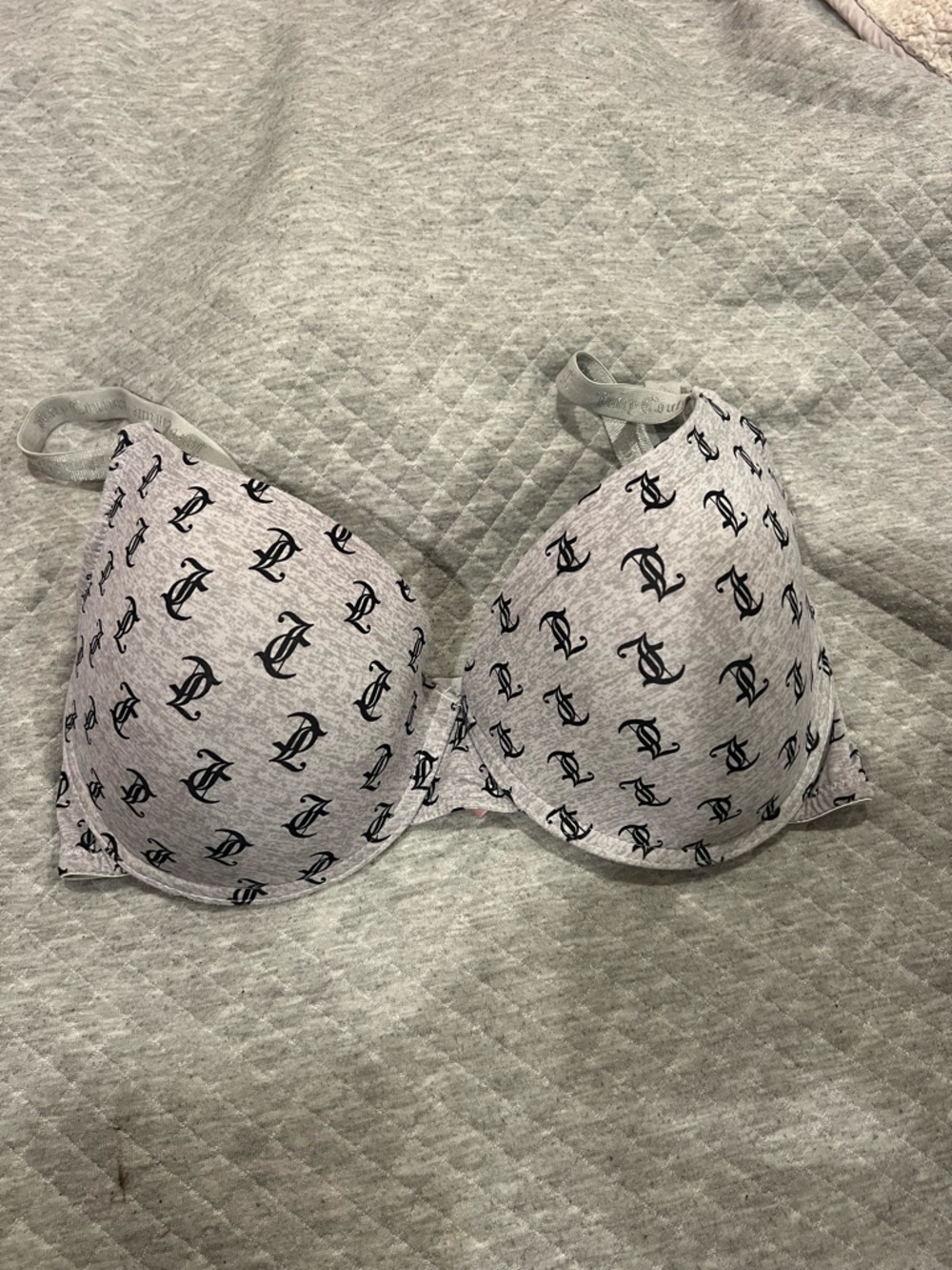 Gray Logo Print T-Shirt Bra